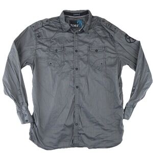 Roar Embroidered Button‎ Up Shirt Mens XXXL 3XL Gray